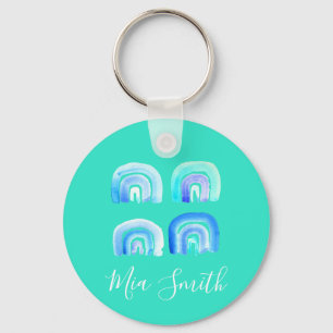 Blue Pastel retro rainbow Keychain