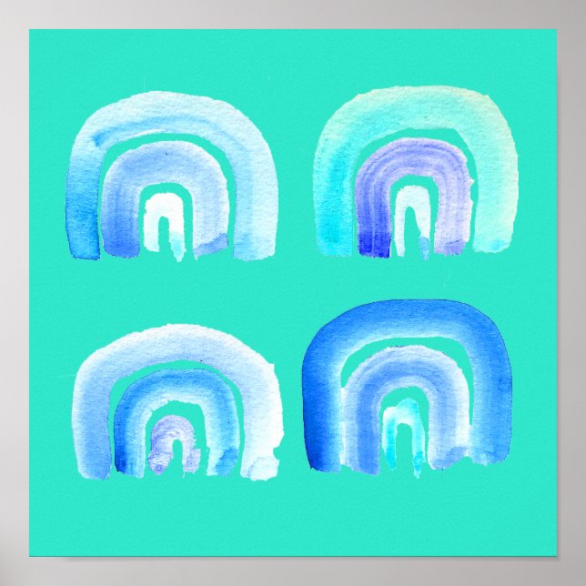 Blue Pastel retro rainbow Poster (Front)