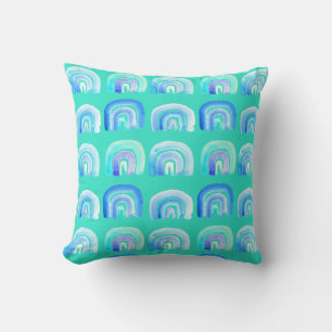 Blue Pastel retro rainbow Throw Pillow
