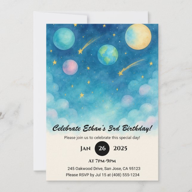 Blue Pastel Space Sky Birthday  Invitation (Front)