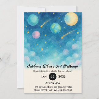 Blue Pastel Space Sky Birthday  Invitation