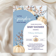 Blue Pastel Watercolor Pumpkin fall wild flowers