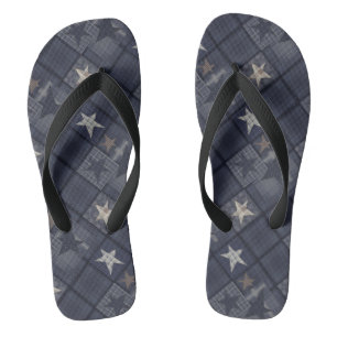 Blue patch flip flops