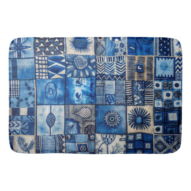 Blue Patchwork Bath Mat (Front)