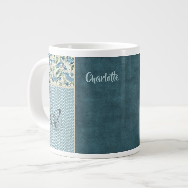 Blue Patchwork Custom Jumbo Mug (Front Left)