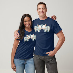 Blue Patchwork Pig Cottagecore Illustration T-Shirt