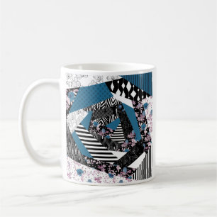 Blue patchwork, popular, patchwork, folk, rustic, coffee mug