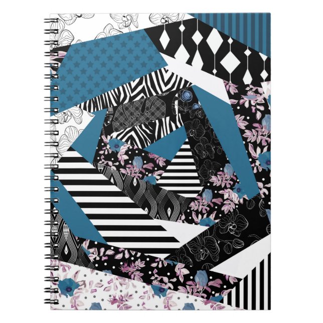 Blue patchwork, popular, patchwork, folk, rustic,  notebook (Front)