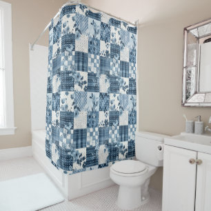 Blue Patchwork Quilt Rustic Floral Retro 