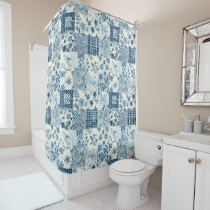Blue Patchwork Quilt Rustic Floral Retro 