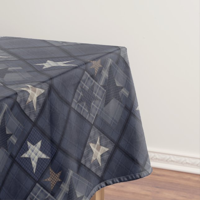 Blue patchwork tablecloth (In Situ)