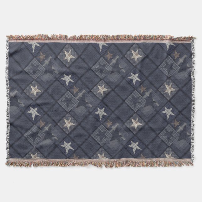 Blue patchwork throw blanket (Front)