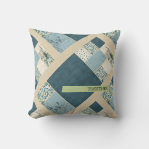 Blue Patchwork Together Diagonal Throw Pillow