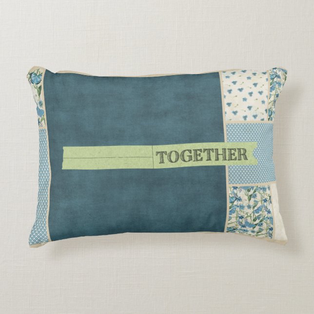 Blue Patchwork Together Throw Pillow (Front)