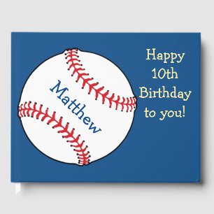Blue Patriotic Baseball Birthday Sports Guest Book
