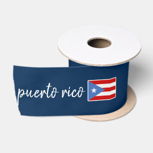 Blue Patriotic Ribbon with Puerto Rican Flag Satin Ribbon