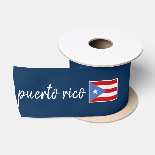 Blue Patriotic Ribbon with Puerto Rican Flag Satin Ribbon (Spool)