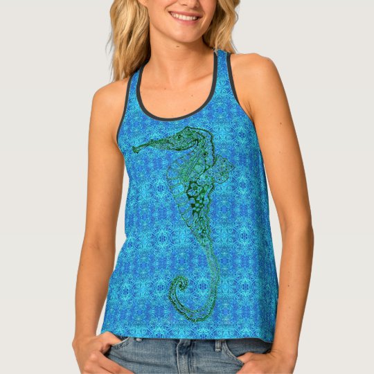 Blue Pattern and Seahorse Tank Top