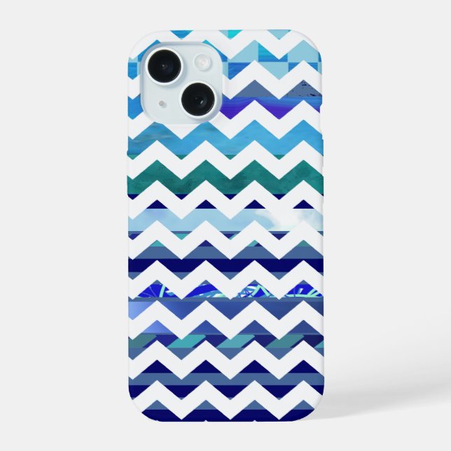 Blue pattern Chevron iPhone 15 Case (Back)