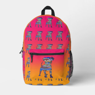 Blue Pattern Dog Kids Pink Yellow Printed Backpack