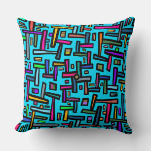 Blue pattern doodle throw pillow