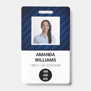 Blue Pattern Employee QR Code Barcode Name Badge