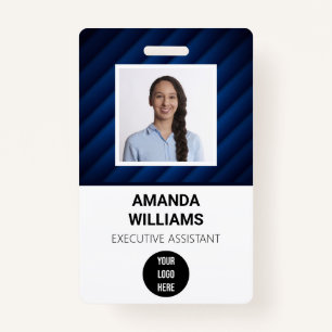 Blue Pattern Employee QR Code Barcode Name Badge