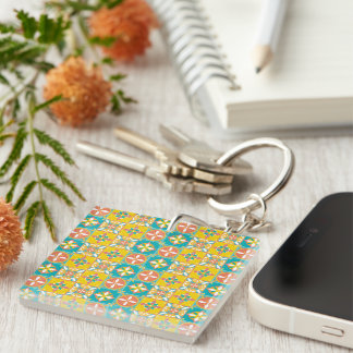 Blue pattern in cheerful colors keychain