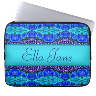 blue pattern laptop computer sleeve with name
