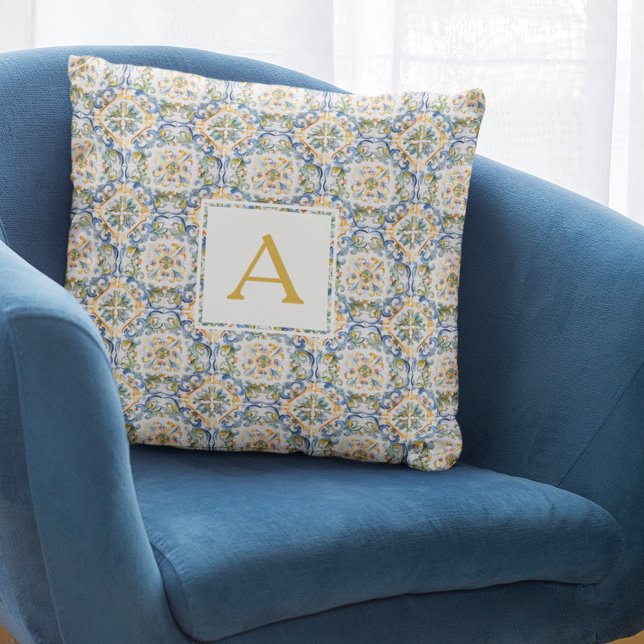 Blue Pattern Monogram Throw Pillow (Blue Pattern Monogram Throw Pillow
)