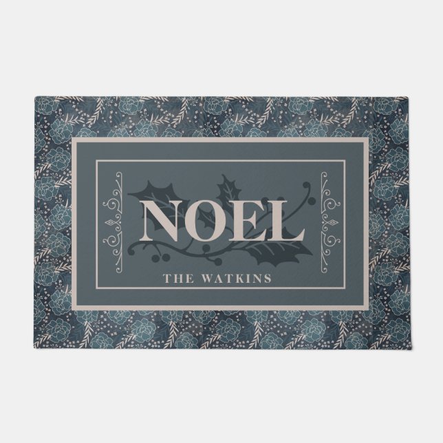 Blue Pattern NOEL, Personalized Christmas Doormat (Front)
