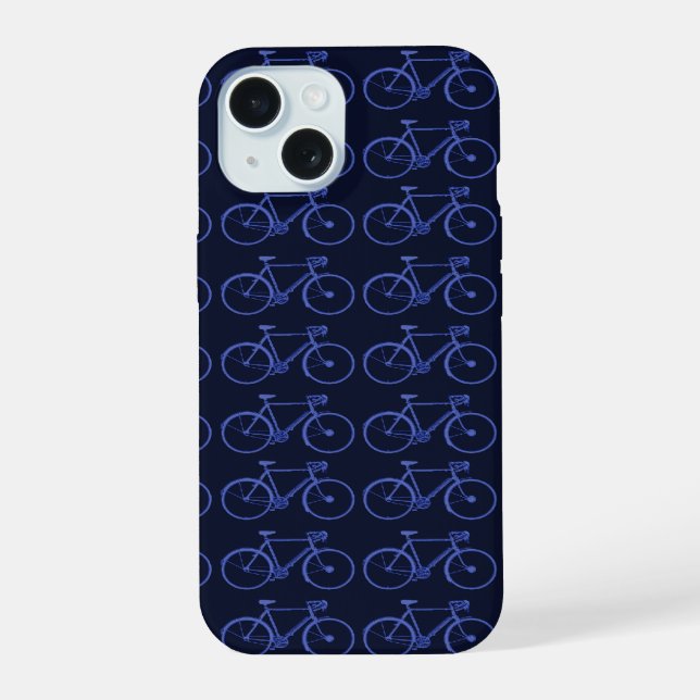 Blue pattern of bikes iPhone 15 case (Back)