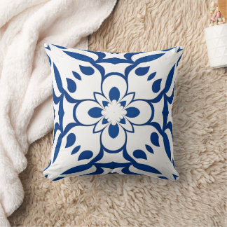 Blue pattern on white background throw pillow