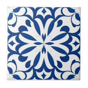 Blue pattern on white background tile