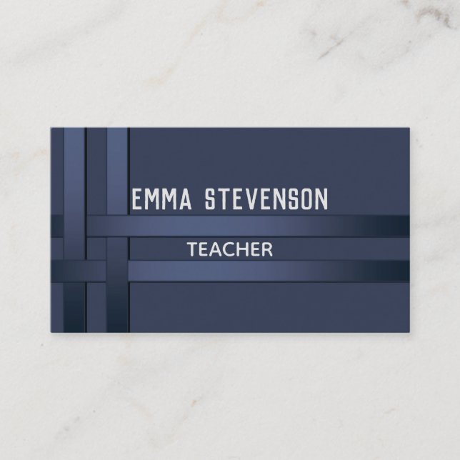 Blue, pattern, ribbon business card (Front)