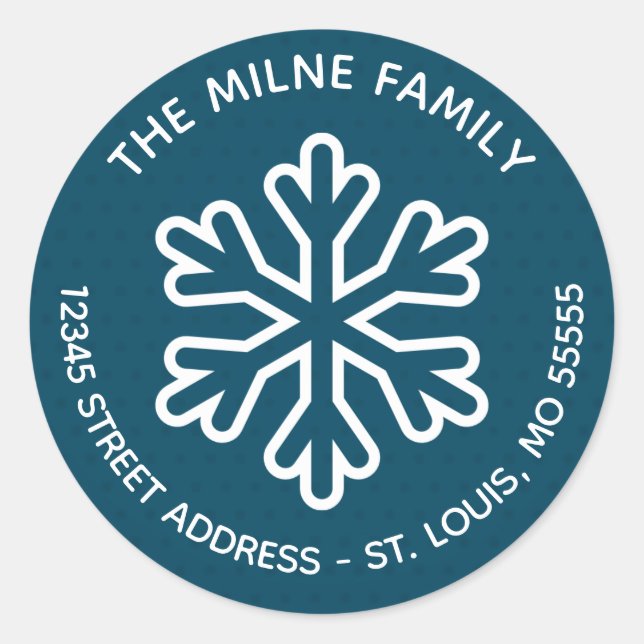 Blue Pattern Snowflake - Circle Return Address Classic Round Sticker (Front)