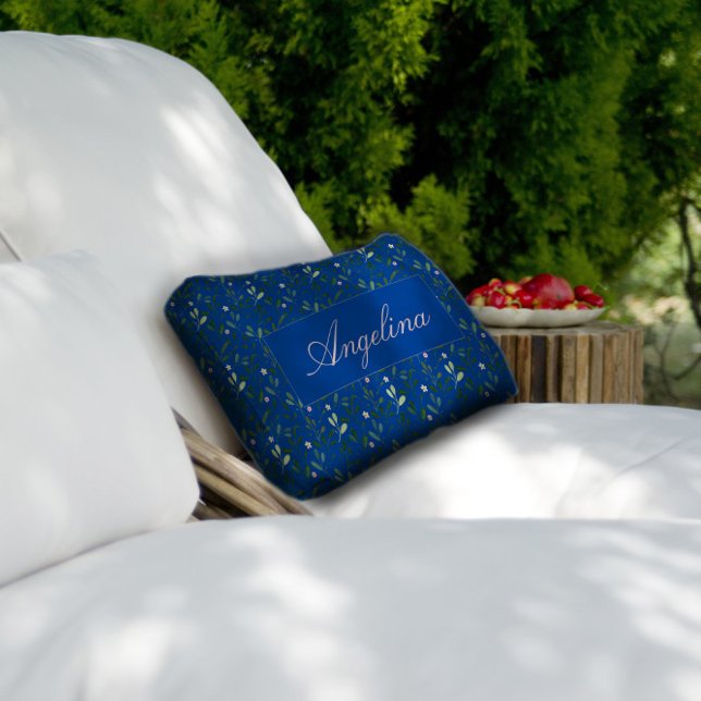 Blue pattern watercolor flower name lumbar pillow (Creator Uploaded)