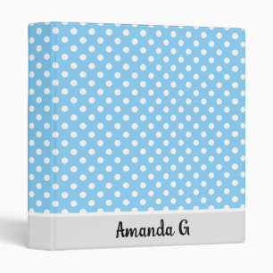 blue pattern with white polka dots binder