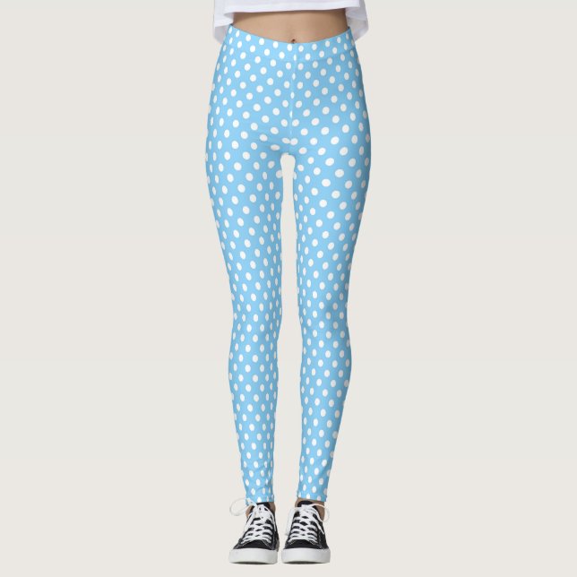 blue pattern with white polka dots leggings (Front)