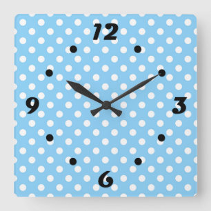 blue pattern with white polka dots square wall clock