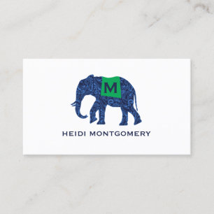 Blue Patterned Elephant with Monogram Business Card