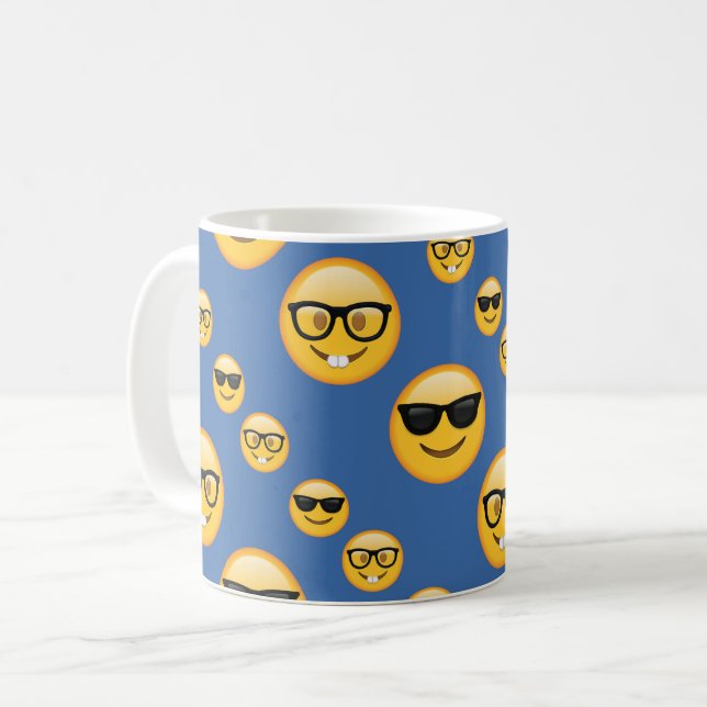 Blue Patterned Glasses Emojis Coffee Mug (Front Left)