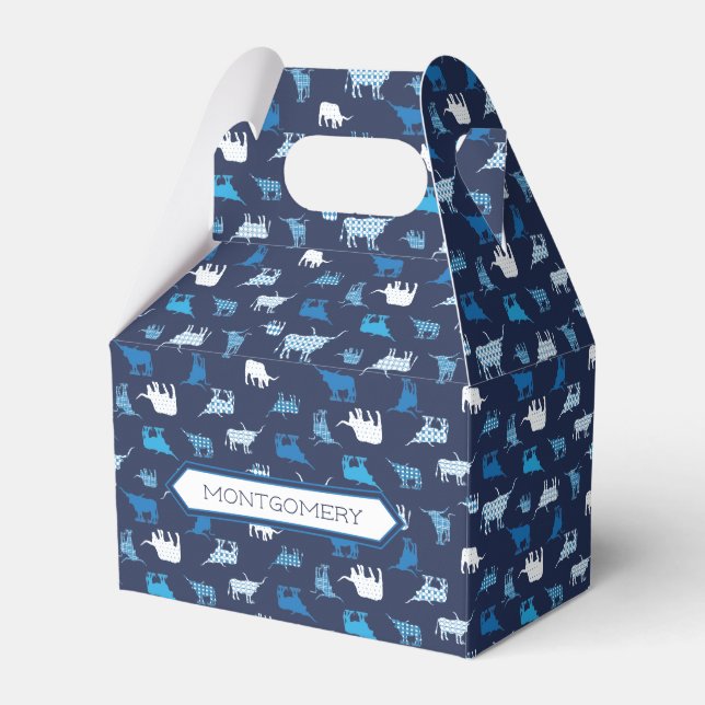 Blue Patterned Longhorns Pattern Favor Box (Front Side)