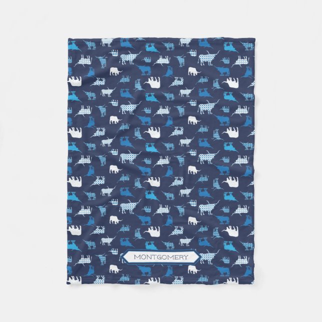 Blue Patterned Longhorns Pattern Fleece Blanket (Front)
