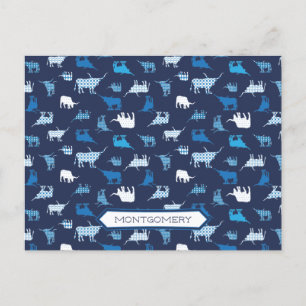 Blue Patterned Longhorns Pattern Postcard