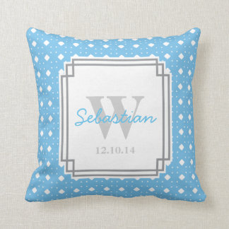 Blue Patterned Personalized Baby Boy Throw Pillow