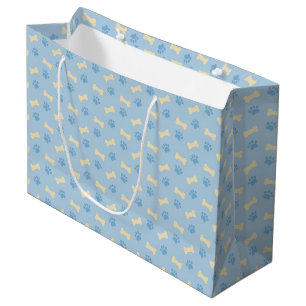 Blue Paw Print Bone Pattern Large Gift Bag