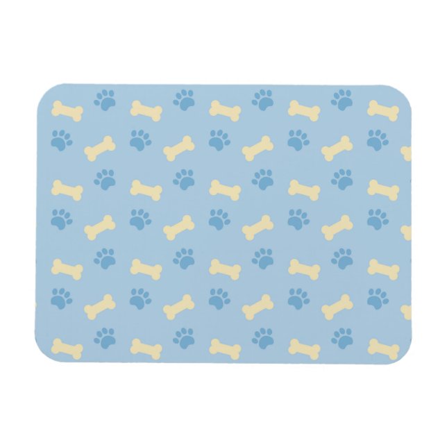 Blue Paw Print Bone Pattern Magnet (Horizontal)