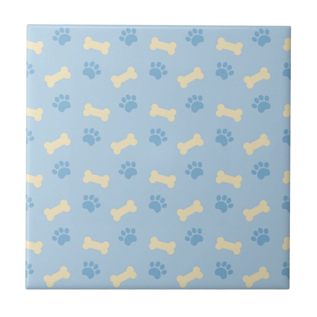 Blue Paw Print Bone Pattern Tile (Front)