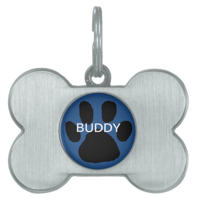 Blue Paw Print Dog Identification Tag (Front)